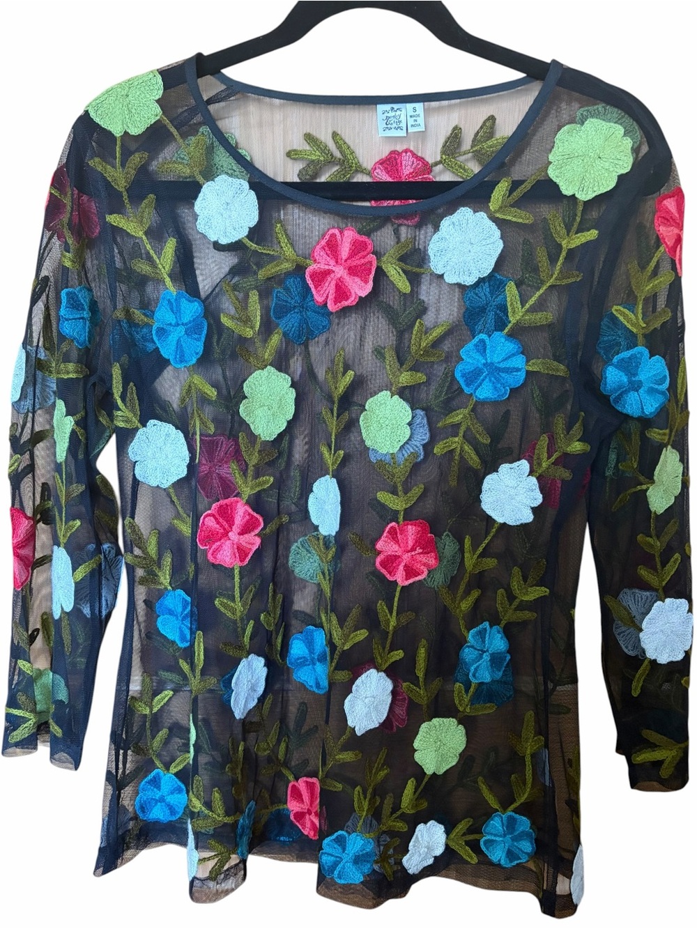 Botanical Lightweight Embroidered Romantic Floral Mesh Tunic